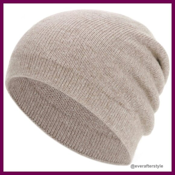 Double-Layer Cashmere Wool Blend Slouchy Knit Beanie Winter Ski Hat Unisex main image 5